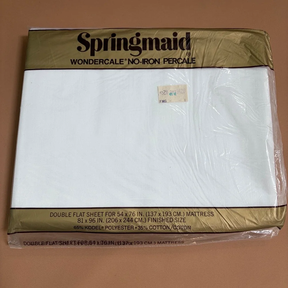 Springmaid Wondercale White Double Flat Sheet No-Iron Percale 81x96 NOS
